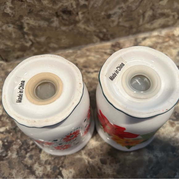 Pioneer Women matching set Salt and Pepper Shakers. Christmas poinsettias. - Picture 4 of 4